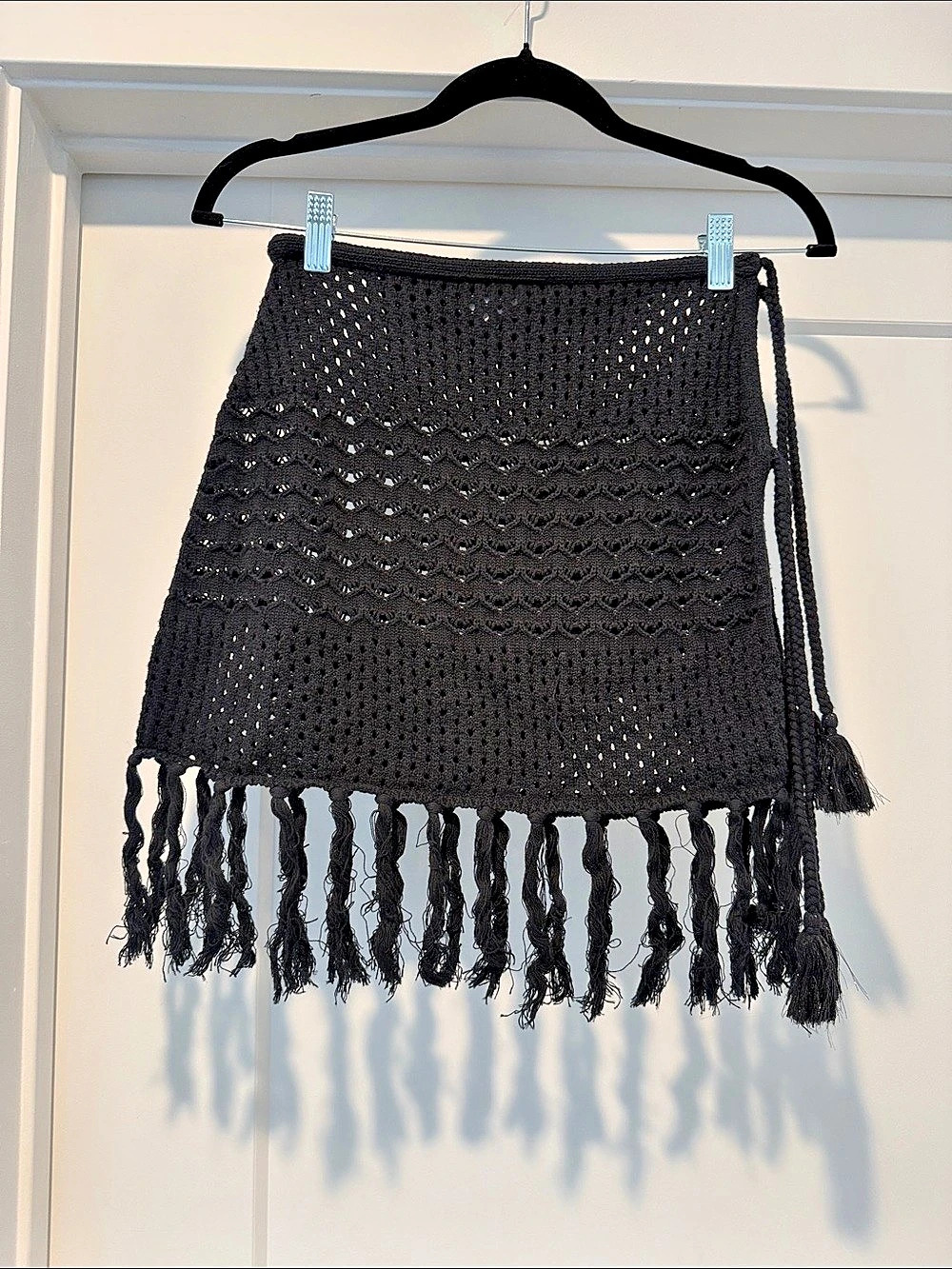 Black Fringe Coverup Skirt